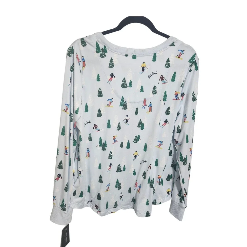 Kate Spade New York Womens Ski Scene Henley Pajama Top Light Blue Large NEW‎